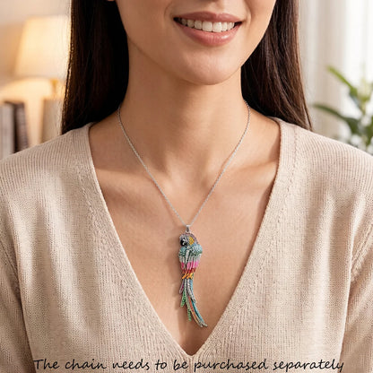 Vogel-Anhänger aus 925 Sterling Silber, bunte Papageienoptik mit baumelnden Schmuckelementen