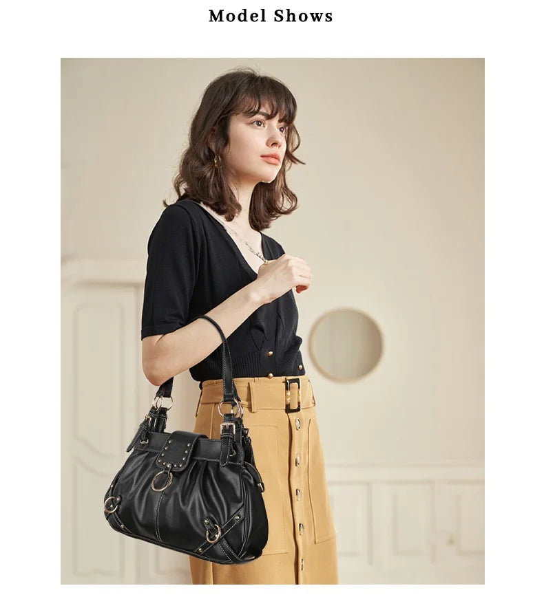 Damen-Schultertasche aus PU mit Reißverschluss Großes Fassungsvermögen und Innenfächern für Alltag