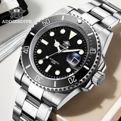 Herren Automatik-Taucheruhr 200m Leuchtzeiger Keramiklünette mechanisch Edelstahl