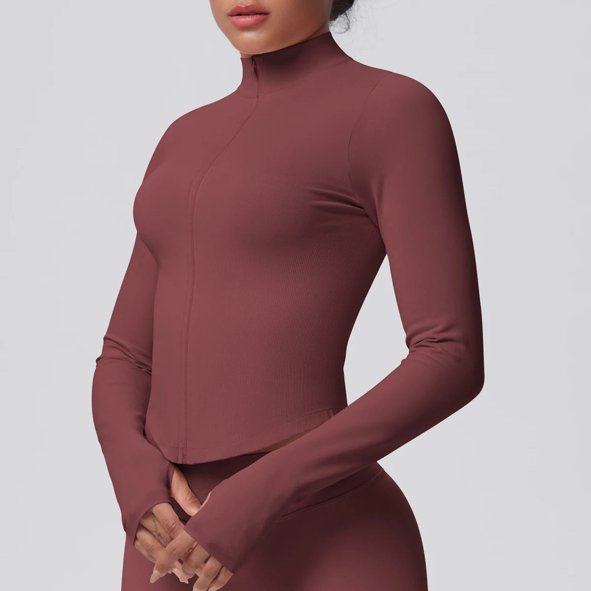 Hamidou Yoga-Jacke für Frauen, hochgeschlossen mit Reißverschluss, bordeauxrot