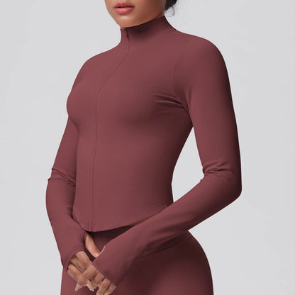 Hamidou Yoga-Jacke für Frauen, hochgeschlossen mit Reißverschluss, bordeauxrot