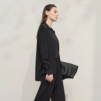 Damen-Strickjacke lang Seide-Wolle Umlegekragen locker Herbst