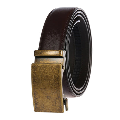 Herren Ledergürtel Mit Automatischer Metallschnalle 3,5 cm Breite Braun 130 cm Länge