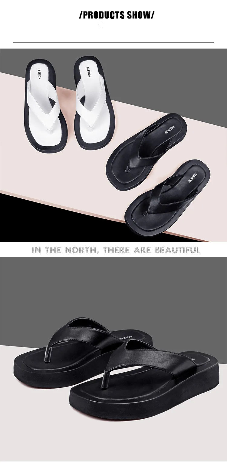 AIYUQI Women's Slippers Outdoor Summer New Genuine Leather  Flip-flops Women Anti-skid Trend Pinch Beach Slides Ladies