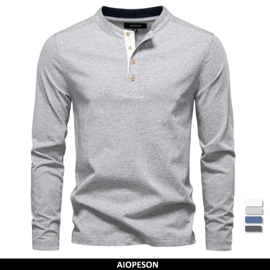 Herren-Langarmshirt mit Knopfleiste, hellgrau meliert