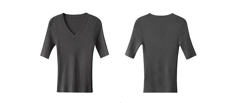 Damen V-Ausschnitt Pullover Viskose Halbarm Slim Büro Sommer