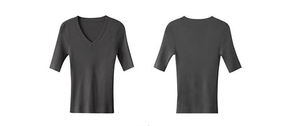 Damen V-Ausschnitt Pullover Viskose Halbarm Slim Büro Sommer
