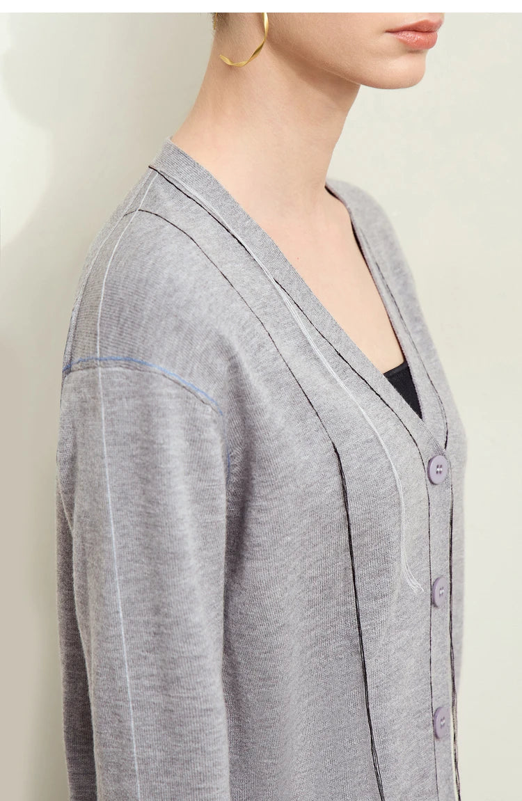 Damen-Strickjacke V-Ausschnitt Patchwork Raglan Wolle-Mix Herbst