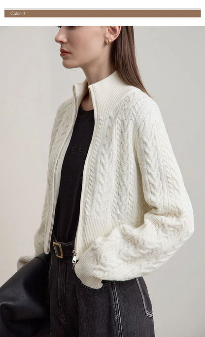 Damen-Rollkragen-Strickjacke Reißverschluss schlank Herbst