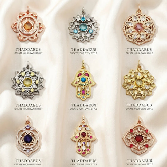 Damen-Anhänger Hand Fatima Chakra Lotus Bohemia aus Sterlingsilber