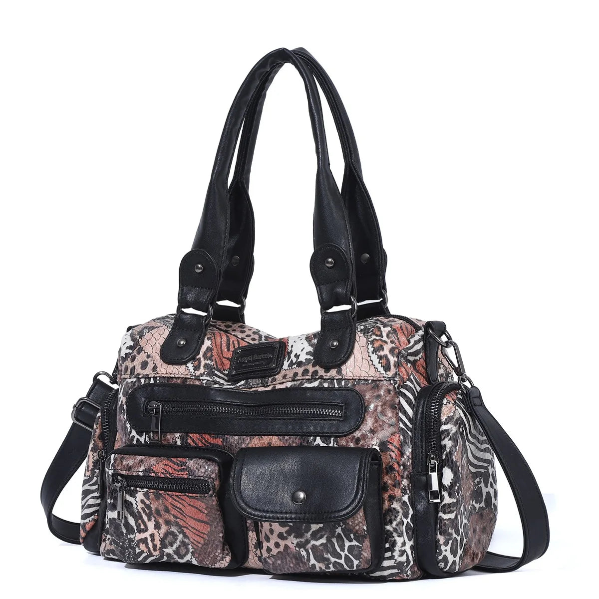 Damen-Satchel-Tasche Vintage-Schwarz Großes Fassungsvermögen Mit Abnehmbarem Tragegurt