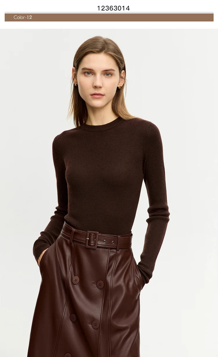 Damen-Rollkragenpullover 100 % Wolle Slim Fit elastisch Winter