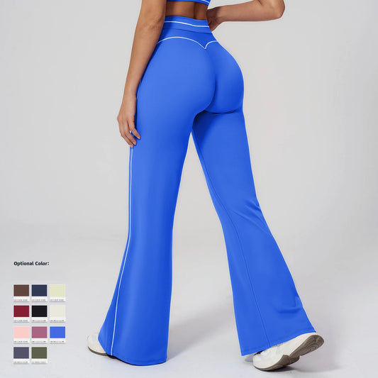 Damen-Yogahose mit hoher Taille, locker sitzender Schlagform, blau