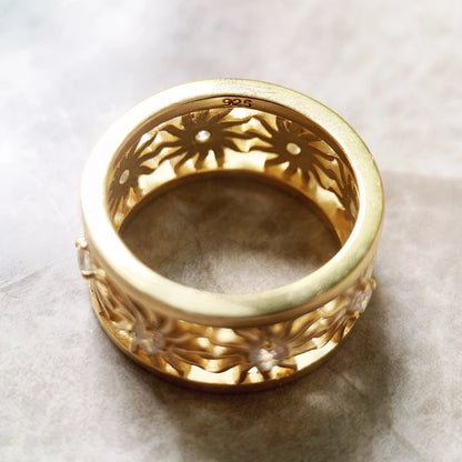 Damen-Ring Bandring goldene Sonne aus Sterlingsilber