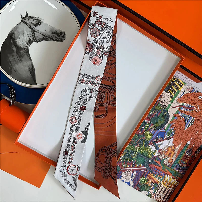 Damen Seidenschal klein quadratisch Haarband Halstuch Kopftuch Bandana B