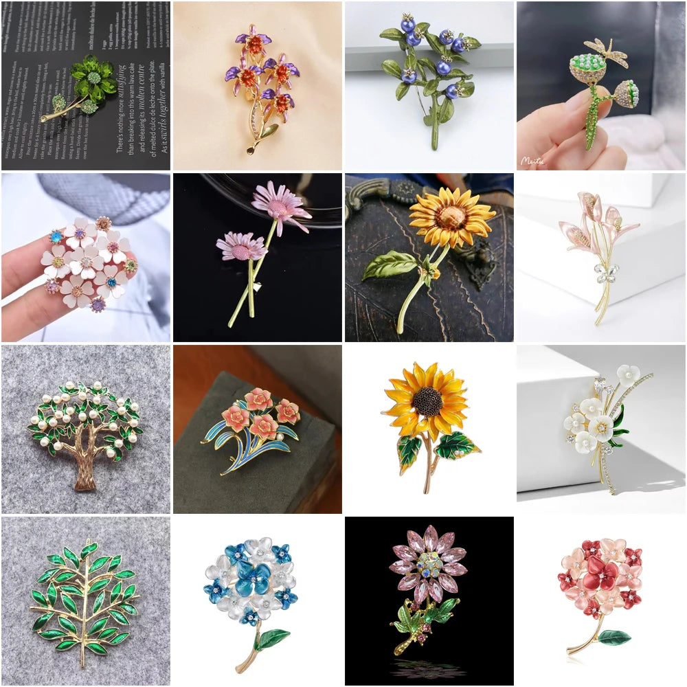 Brosche Blume Emaille Strass Anstecknadel vielseitig Damen