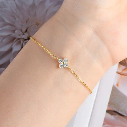 Damen-Armband Kleeblatt mit Moissanit in Gold