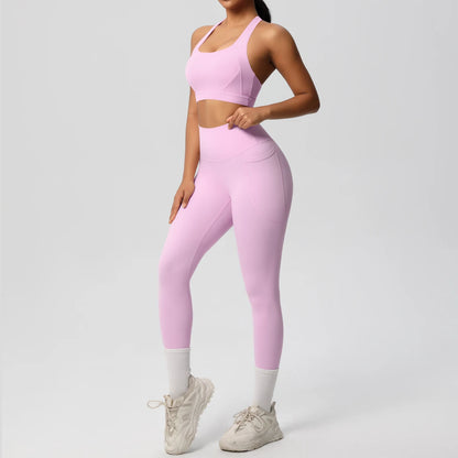 Yoga-Top und Leggings mit Bauchkontrolle, helllila, hohe Taille