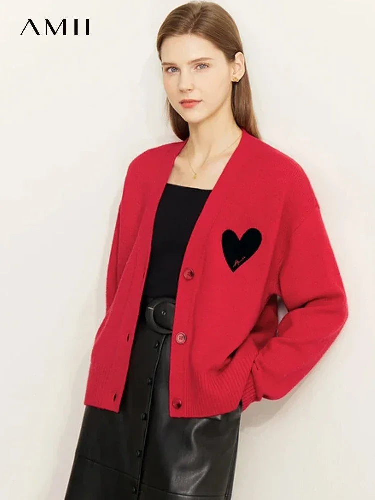 Damen-Strickjacke V-Ausschnitt Wollstickerei locker romantisch Winter