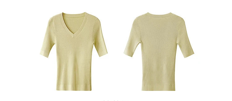 Damen V-Ausschnitt Pullover Viskose Halbarm Slim Büro Sommer