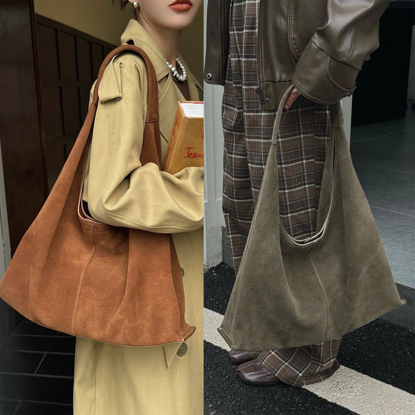 Wildleder Hobo Schultertasche Naturleder | Große Crescent