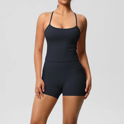 Damen Sportset: Tanktop und Shorts, dunkel, figurformend