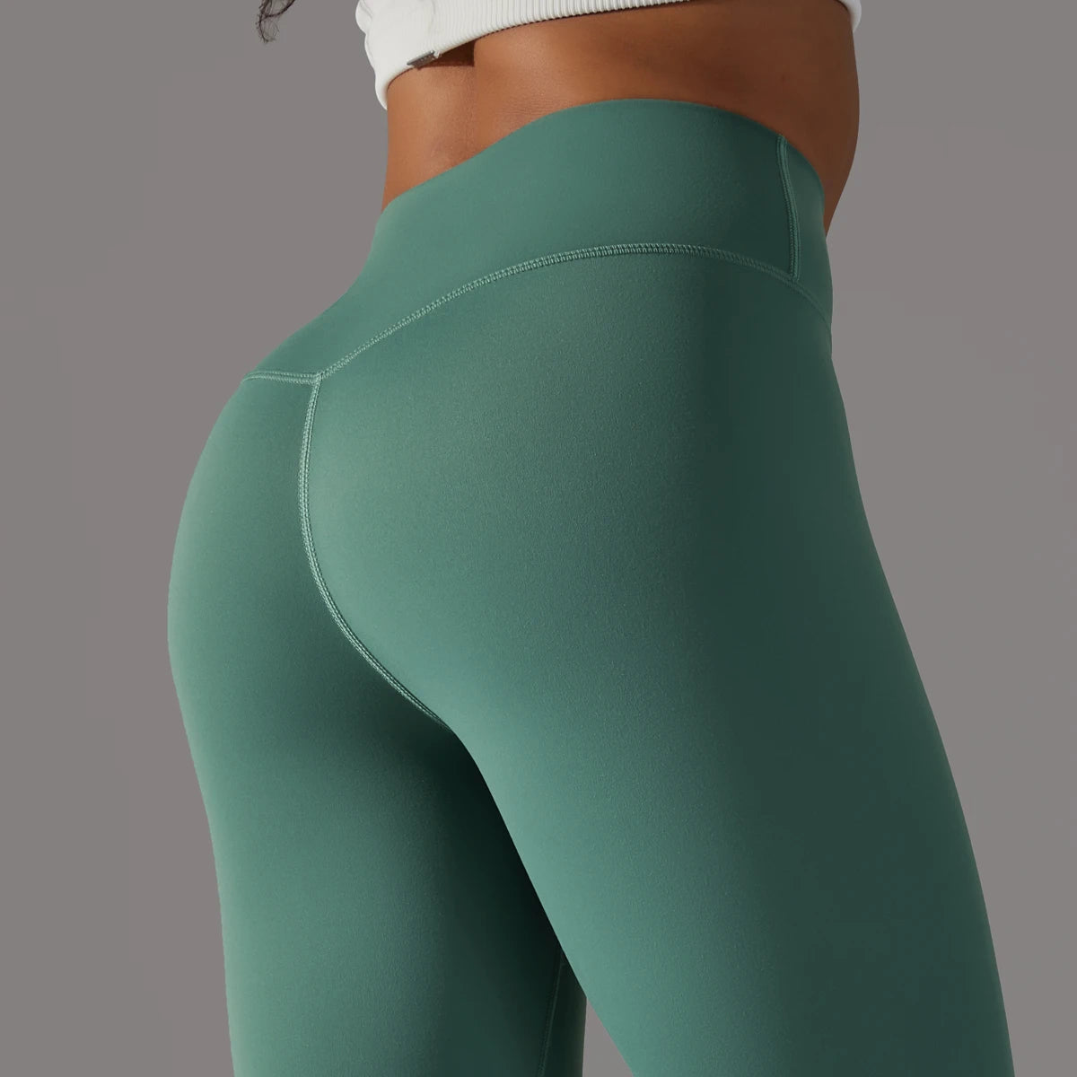 Nahtlose Yogahose, hoch tailliert, Grün, Seitennaht-Detail, eng anliegend
