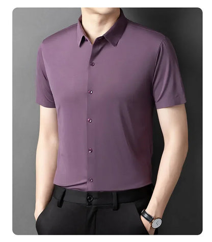 Herren-Hemd mit Vier-Wege-Stretch, Farbblock-Diamantmuster und Knopfleiste – ideal für Business-Casual und formelle Anlässe.