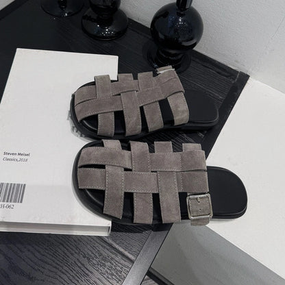 AIYUQI Frauen Geschlossene Zehen Hausschuhe Nicht-slip Schwein Käfig Woven Hausschuhe Für Frauen Große Größe Echtes Leder Sommer Weibliche hausschuhe