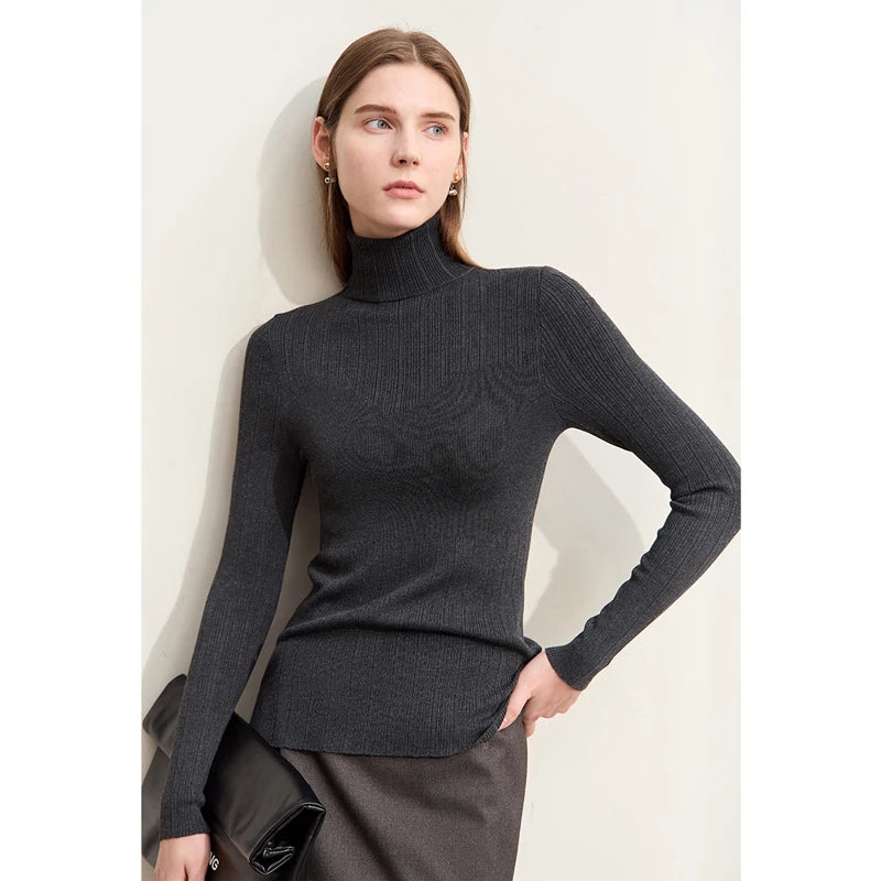Damen-Rollkragenpullover Slim Polyester-Viskose Herbst-Winter