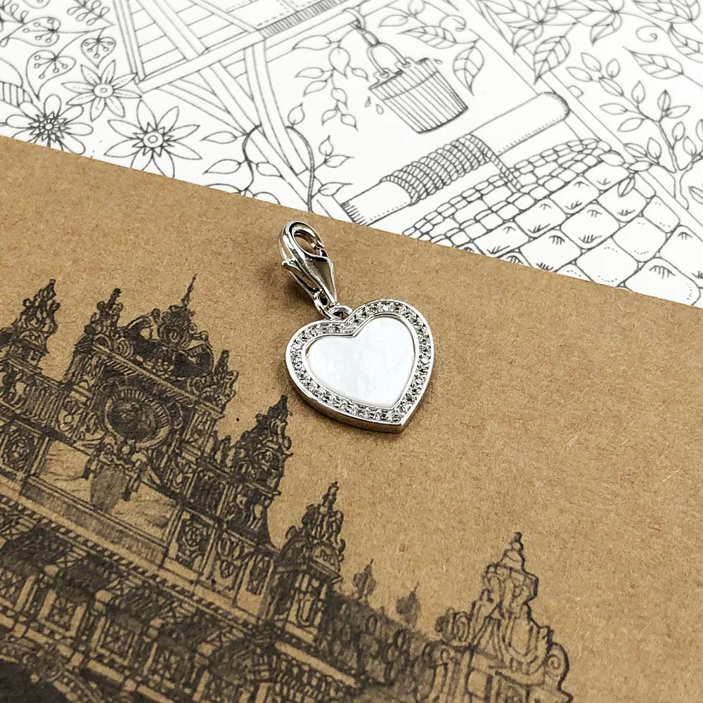 Damen-Charm-Anhänger Herz und Muschel romantisch II aus Sterlingsilber