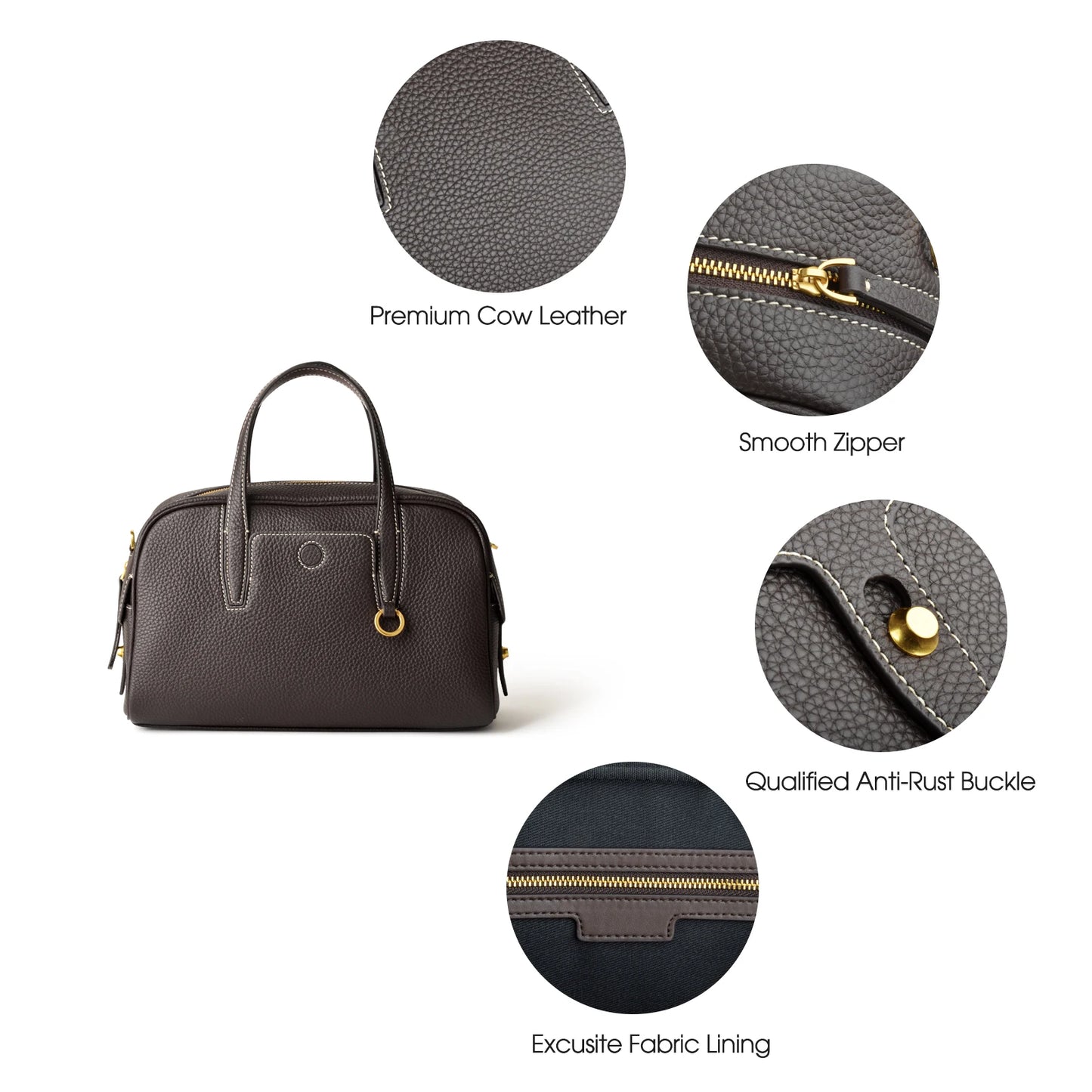 Echtleder Damen-Top-Handle Bowling-Handtasche