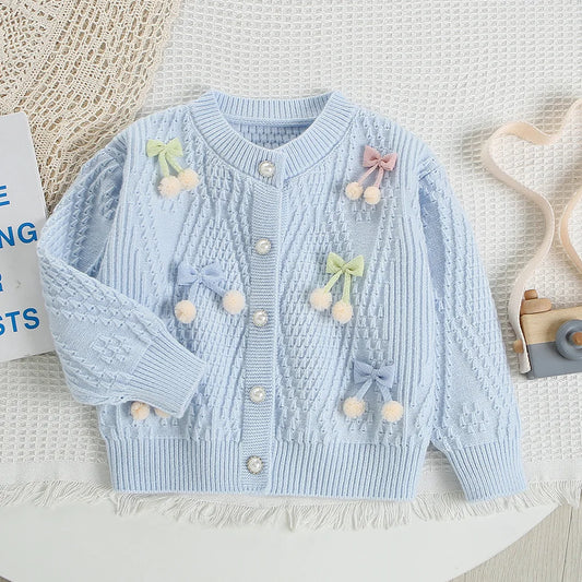 Mädchen Strickjacke in Candy-Farbe mit Bogen für den Herbst
