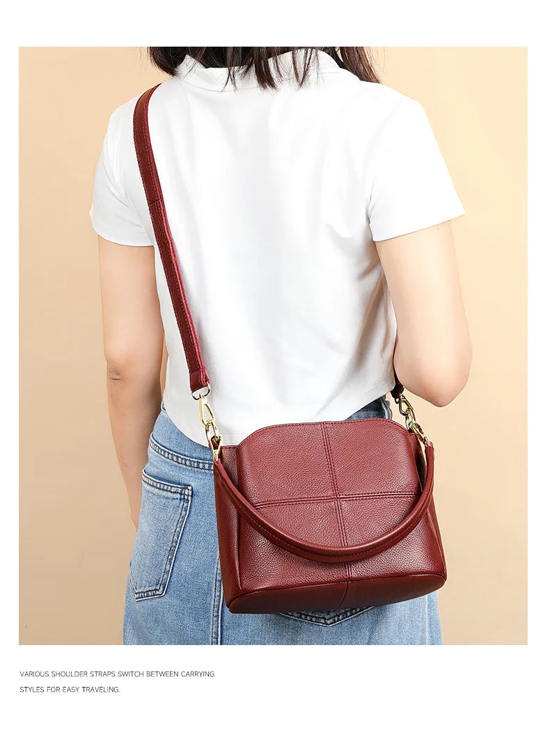 Damen-Schultertasche aus Leder Vintage Schwarz Großes Fassungsvermögen Crossbody-Tasche