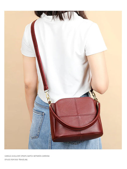 Damen-Schultertasche aus Leder Vintage Schwarz Großes Fassungsvermögen Crossbody-Tasche