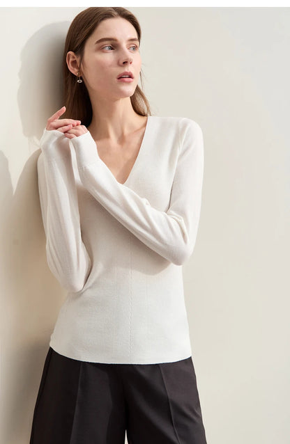 Damen V-Ausschnitt Pullover Wolle-Seide Slim Pendler Herbst