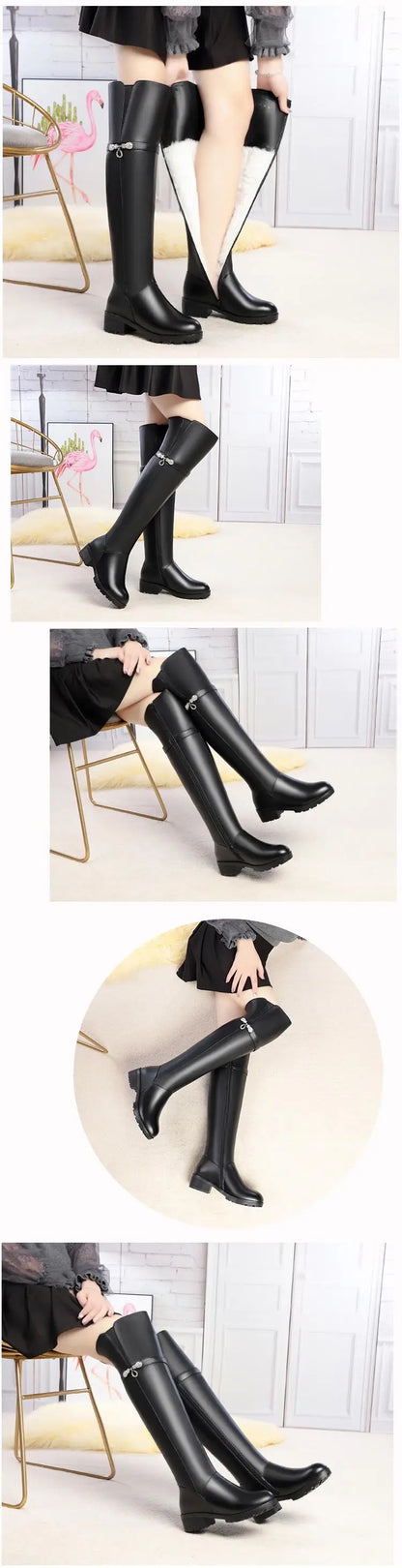 AIYUQI Winter Boots Women Knee High Long Boots Genuine Leather Waterproof Women Thigh High Boots Large size women's boots