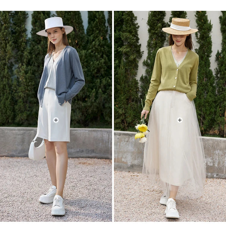 Damen-Strickjacke mit V-Ausschnitt und Knopfleiste, hellblau und olivgrün
