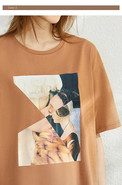 Damen T-Shirt im minimalistischen Sommer-Stil mit lässigem Patchwork-Design