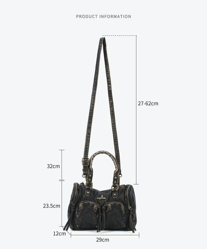Damen-Handtasche Mit Top-Griff Und Reißverschluss Aus PU-Leder In Vintage-Optik Und Viel Stauraum