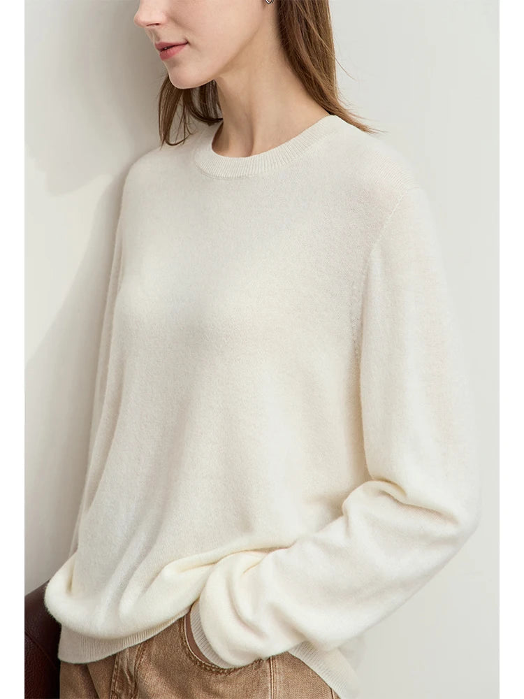 Damen-Rundhalspullover Wolle-Kaschmir nahtlos Streetwear Herbst-Winter
