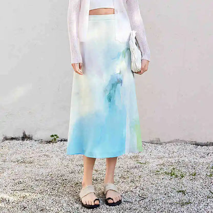 Damen Rock im A-Linien-Stil mit künstlerischem Druck und elastischer Taille