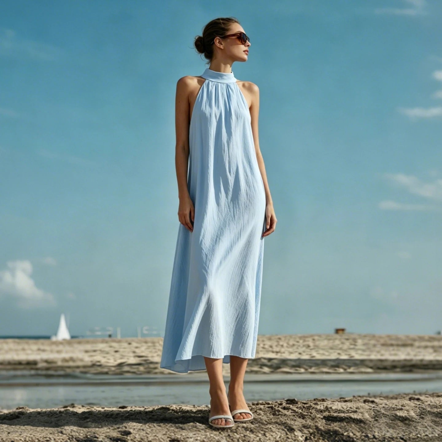 Elegantes Lüftiges Damenkleid Mit Reverskragen Für Damen