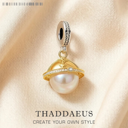 Damen-Charm-Anhänger Planet galaktisch golden Vintage aus Sterlingsilber