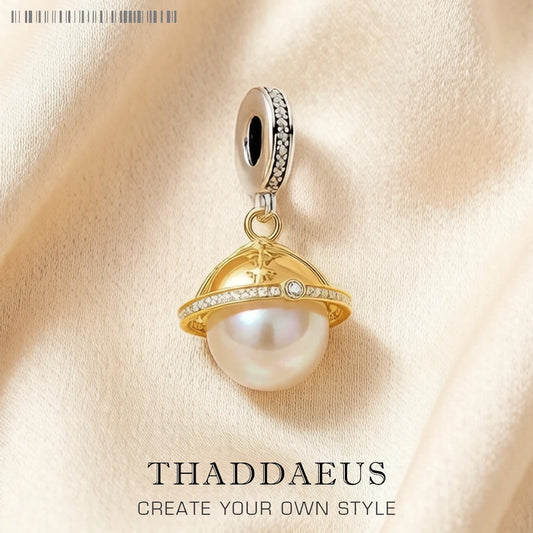 Damen-Charm-Anhänger Planet galaktisch golden Vintage aus Sterlingsilber