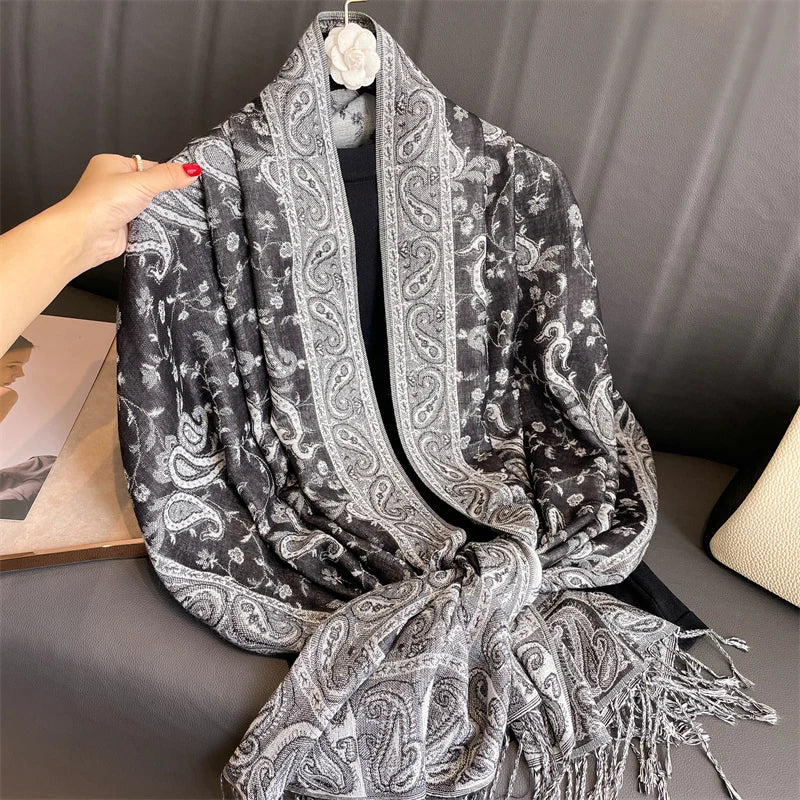 Damen Winterschal Kaschmir Pashmina Luxus Druck warm Stolen Foulard B