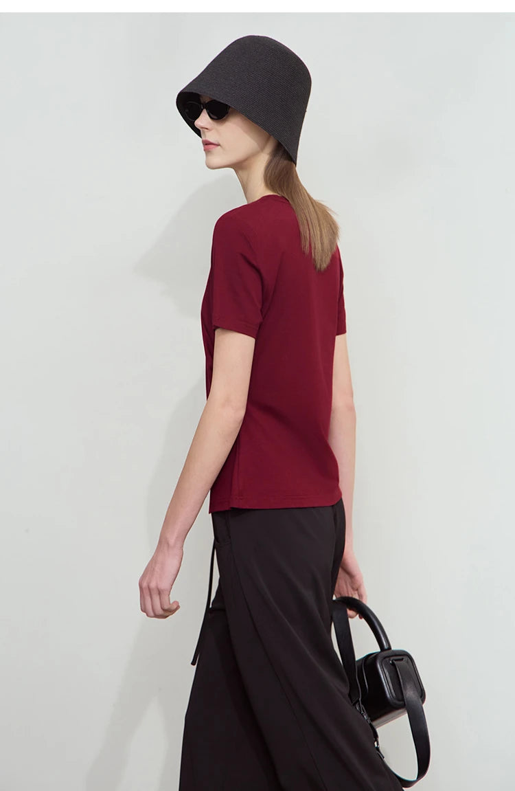 Damen T-Shirt mit Rundhalsausschnitt und gebrochenen Falten aus Modal-Baumwolle