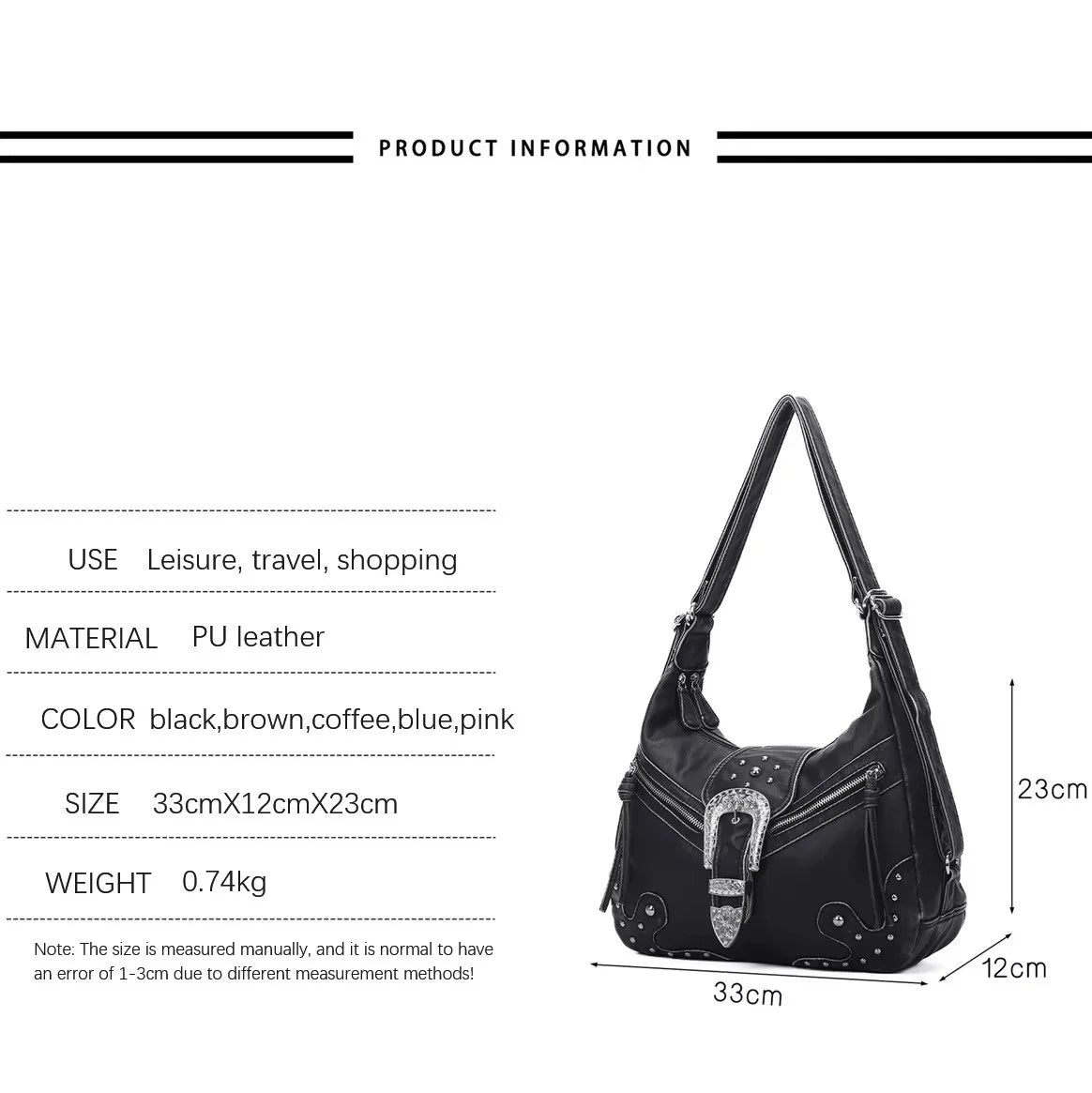 Damen-Schultertasche aus PU-Leder mit Top-Griff Reißverschluss Mehrfachfächer für Handy und Geldbörse