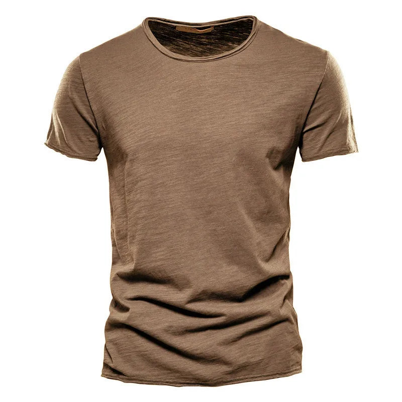 Herren-T-Shirt, kurzarm, V-Ausschnitt, braun meliert, Slim Fit, einfarbig