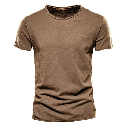Herren-T-Shirt, kurzarm, V-Ausschnitt, braun meliert, Slim Fit, einfarbig